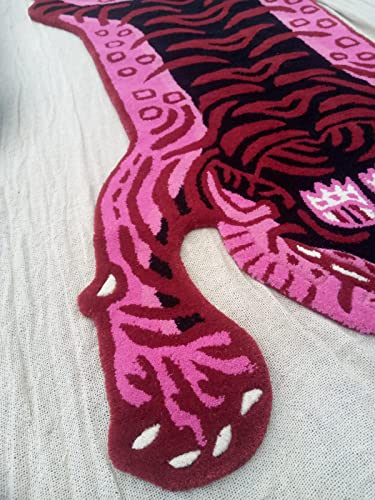 Tibetan Tiger Print Skin Area Rug For Home Decor Wall Hanging For Living Room Bedroom Anti-Slip Rug By Aftab Collection (Pink & Red, 2X3) (Rp001) #TOP7