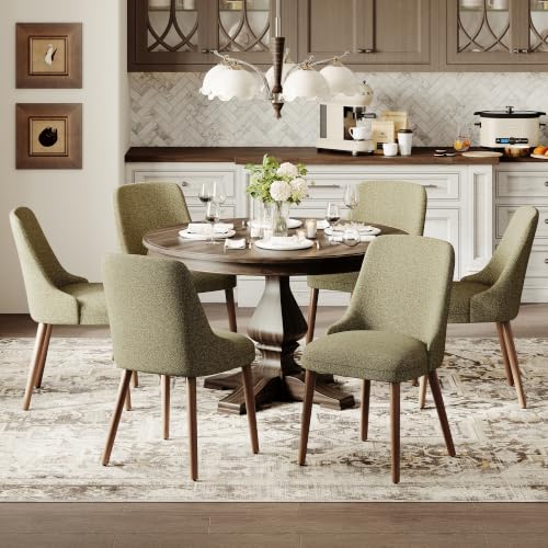 Image of MALOL Upholstered Dining Chairs Set of 6, High-Back Dining Room Chair with Wood Legs, Padded Kitchen Chairs for Dining Room /Restaurant /Cafe, Green