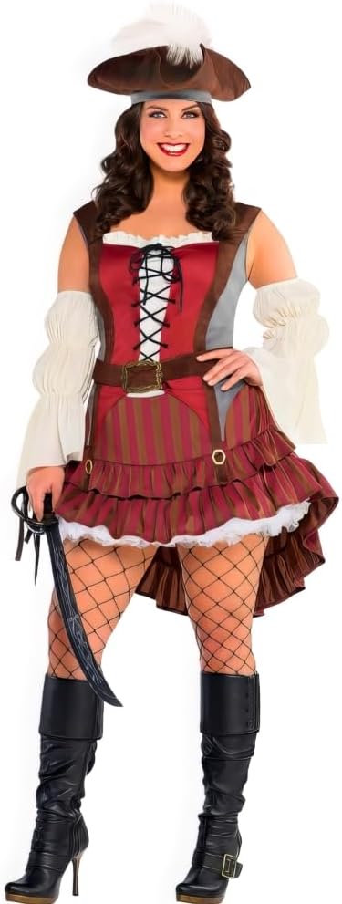 amscan Stunning Castaway Pirate Plus XXXL Multicolor Costume (22-24) - 1 Set - Perfect for Parties and Adventures