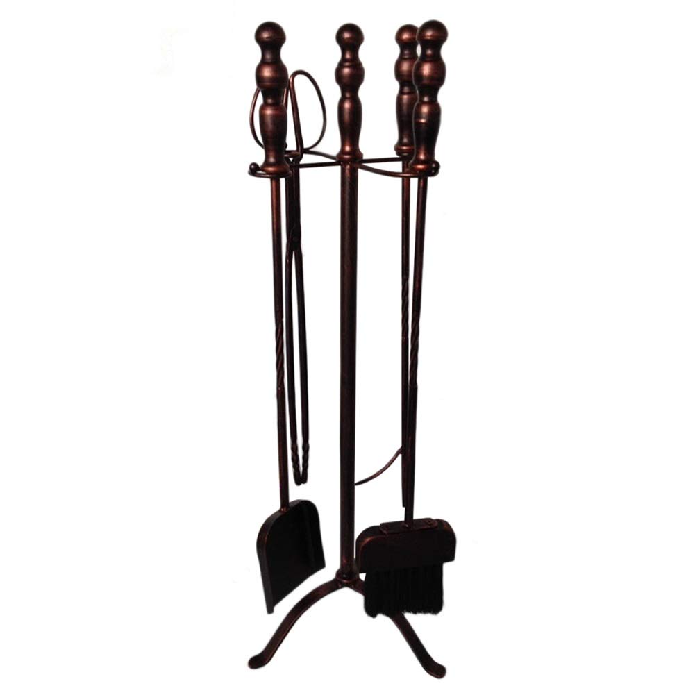 Set di Utensili per Camino da 75 cm, Set di 5 Pezzi di Accessori per Camino Tradizionale, bruciatore a Legna, Stufa a Carbone, Ferro battuto, Bronzo