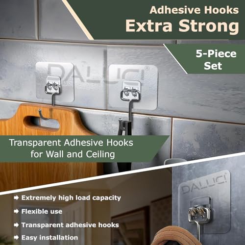 Image of DALUCI Big Size Self Adhesive Hooks Transparent Wall Hooks for Hanging - Heavy Duty Wall Hanger Hook for Bathroom, Kitchen, Home & Office, Towels & Utensils - Hooks for Wall Heavy Items (Big Hook, 5)