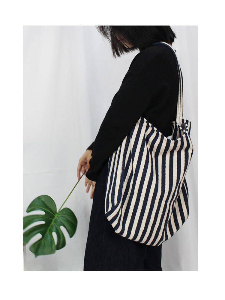 2 Bolsas Tote de Lona Rayadas Casual Suaves miniatura 3