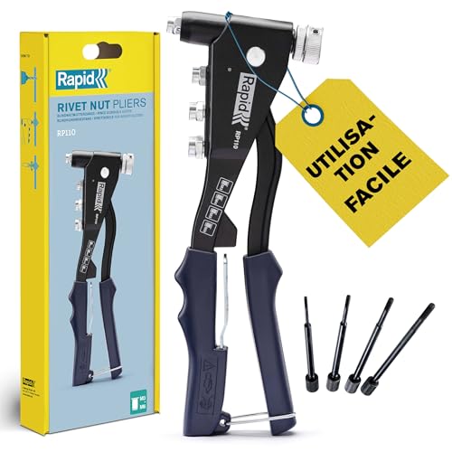 Pince à écrous à riveter Rapid RP110 pour écrous à riveter M3, M4, M5, M6 - Construction durable en aluminium moulé sous pression et acier avec poignée souple - (5001722)
