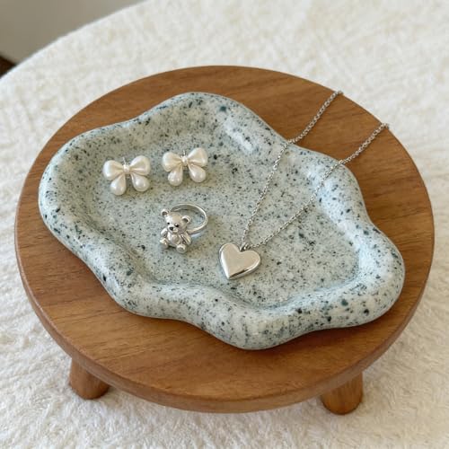 Image of Jewelry Dish Trinket Tray for Women, Ring Dish Holder, Unique Cloud Shape Ceramic Plate Cute Things Vanity Aesthetic Room Decor Mother's Day Birthday Gifts (Marble Green)