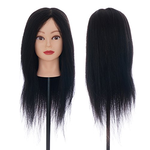 VigorIA Salon 100% 24" REAL HUMAN HAIR Mannequin head Practice Training Head Cosmetology Mannequin Head Manikin Doll Head Free Clamp & Braiding Tool
