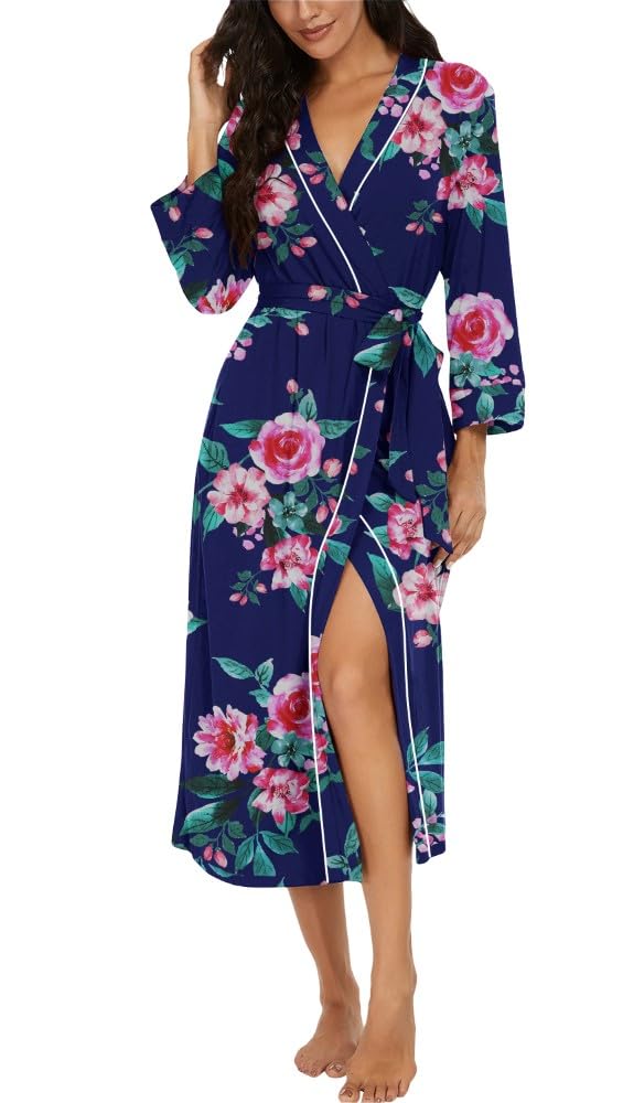 PrinStory Women Dressing Gowns Causal Kimono Robes Long Bathrobe Soft Womens 3/4 Sleeve Ladies Loungewear — view 40