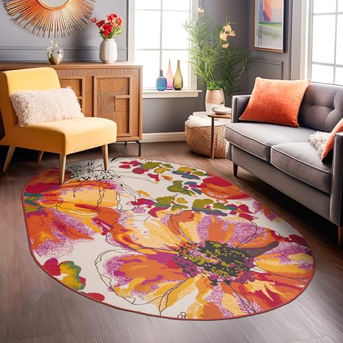 Rugshop Bright Flowers Non-Slip Living Room Bedroom Oval Rug Multi 5' x 7'
