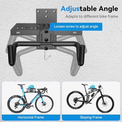 Image of Housolution Bike Wall Mount Horizontal with Shelf- EVA Foam Padded up to 48.5LBS, Carbon Steel, Heavy-Duty Adjustable Bikes Wall Hanger for Road, Mountain and Hybrid Bikes, Bike Hooks for Garage