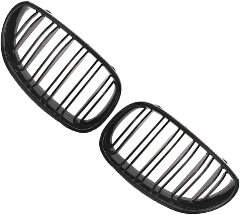 Pair Grill Double Line Front Kidney Grille Double Slats, 2003-2009 Compatible with BMW E60 5 Series 520i, 523i, 525i, 528i, 530i, 535i, 550i, Front Bumper Kidney Grille