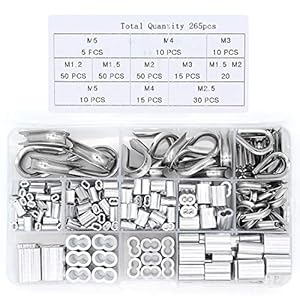 Yuhtech 265 stuks aluminium hulzen clips kabelkousen aluminium krimplus voor draadkabel en kabel