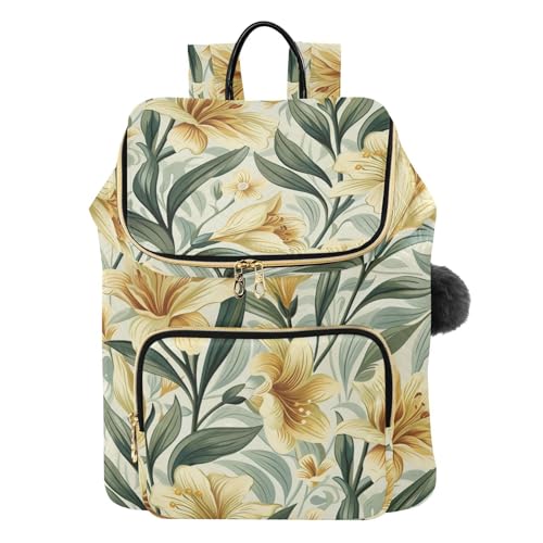 KLL Vintage Lily Flower Women Backpack Large Capacity Ladies Shoulder Bag for Work Sports Travel