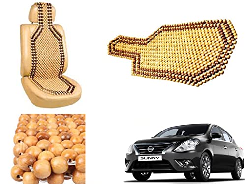 Image of Car Bead Seat Wooden Beads Cushion Cover Pad for Nissan Sunny New, Acupressure Sitting Seat Cover | Cream Color - Pack of 1