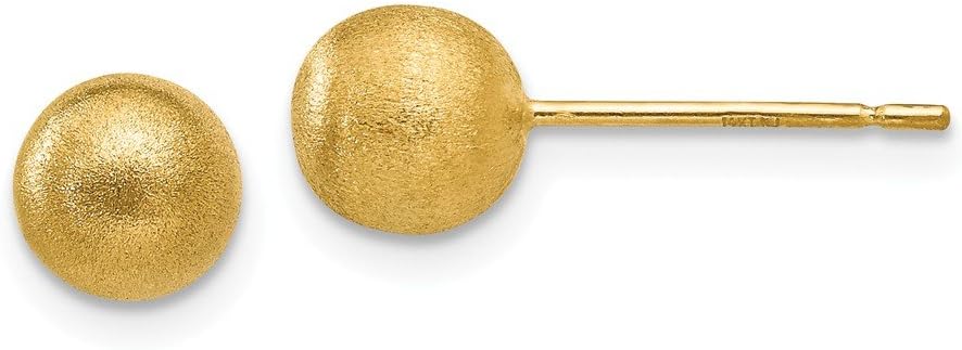 Solid 14k Yellow Gold 6mm Ball Post Studs Brushed Matte Finish Earrings 6mm