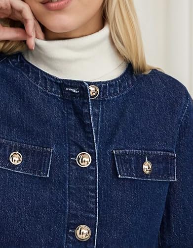 Kedera Jean Jacket Women 2025 Long sleeves Cropped Collarless Jean Cardigan Casual Shacket4