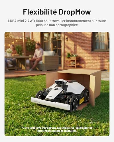 MAMMOTION LUBA Mini 2 AWD 1000 Mähroboter ohne Begrenzungskabel, Empf.1000㎡ Tri-Kamera-AI-Vision & NetRTK-Positionierung, Auto-Mapping, DropMow-Modus, 80% Steigung, Schnitthöhe 20-65mm, 10 Multi-Zonen