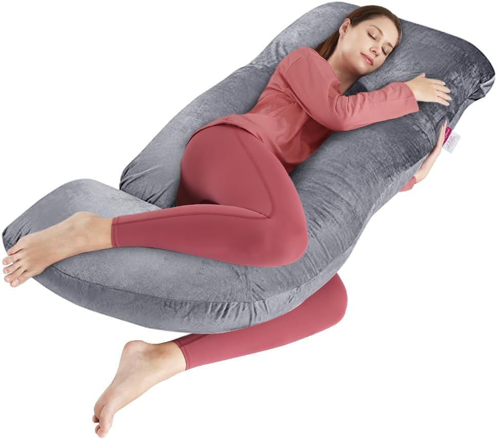 Wndy's Dream Pregnancy Pillow J Shaped Full Body Pillow with Velvet Cover, 60 inches Maternity Pillow for Pregnant Women Back, Legs and Belly Support