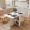 51in Extendable Dining Table for 4-6, Modern White Folding Kitchen Table with Drop Leaves & 2-Layer Storage Shelf, Space Saving Wood Dining Table for Small Apartment Kitchen Living Room (White)