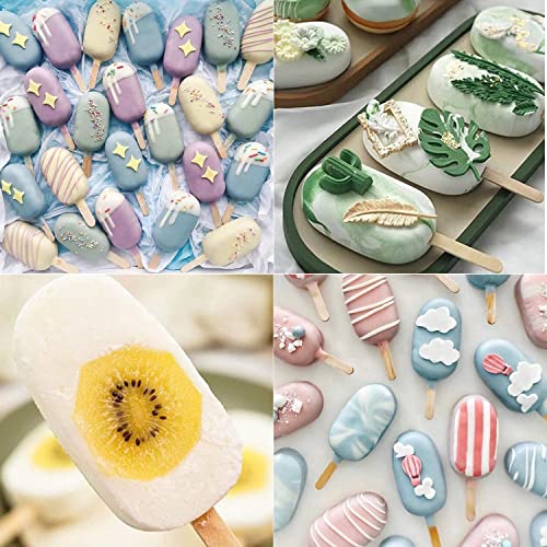 Ozera 2 Pack Popsicles Molds, Homemade Cake Pop Mold Cakesicle Molds Silicone Popcical Molds, 4 Cavities Ice Pop Cream Molds Maker With 50 Wooden Sticks & 50 Popsicle Bags For Diy Popsicles #TOP2