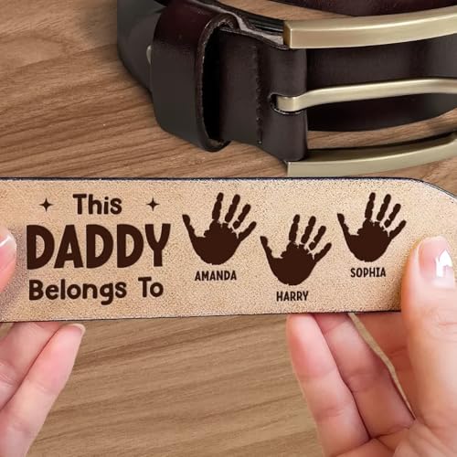 This Daddy Belongs To, Personalized Leather Belt - Always My Dad, Forever My Hero, Personalized Daddy Belt with Kids’ Handprints, Gift For Dad, Grandpa, Father's Day or Birthday Gift from Children4