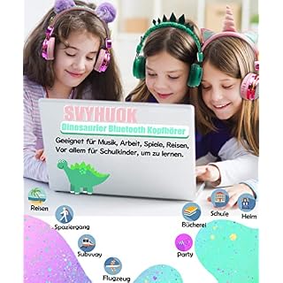 SVYHUOK Casque Dinosaure Bluetooth Audio Enfant avec Oreilles de Chat Casque sans Fil Pliable avec Micro pour Filles… – Image 3