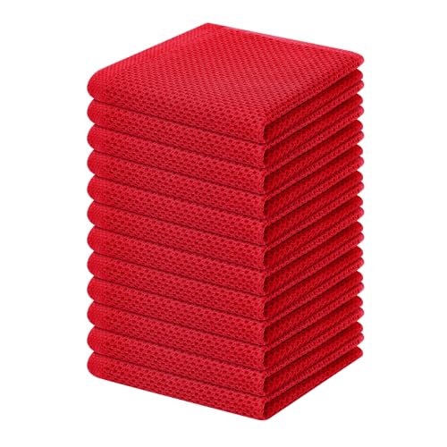 Image of Homaxy 100% Cotton Waffle Weave Kitchen Dish Cloths, Ultra Soft Absorbent Quick Drying Dish Towels, 12 x 12 Inches, 12-Pack, Red