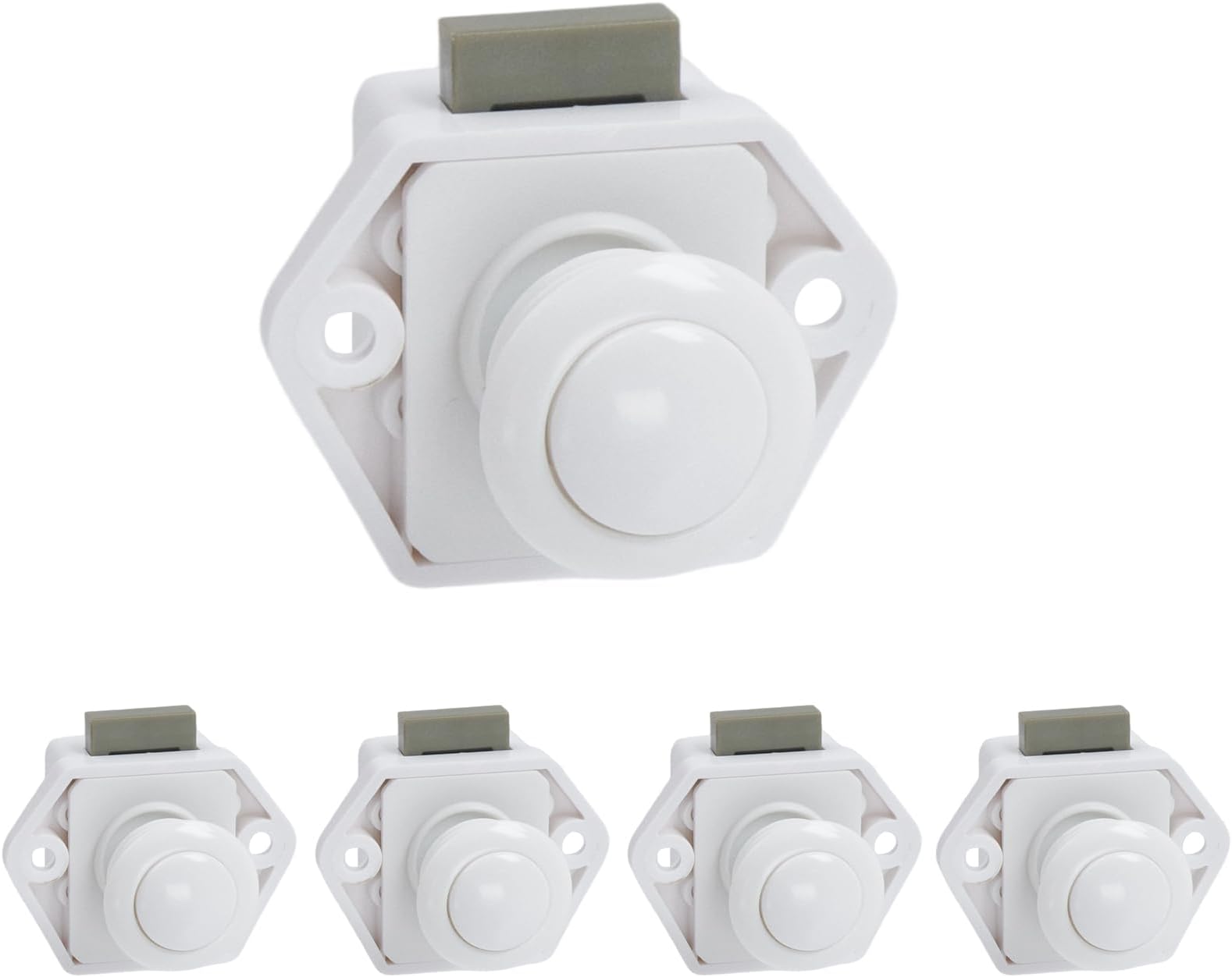 Push Button Latch Cupboard,5200-W Zinc Alloy White Hardware Buttons keyless Cabinet Camper Locks for Yachts, Marine Desks, Cabinets Door and Drawers 5Set White