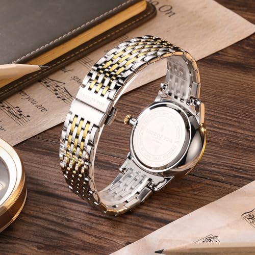 Image of London Fog Baker Collection Analog Quartz Watch for Men, Round World Map Dial with Month Markers & Crystal Accents, Luminous Hands, Stainless Steel Strap - LFM10009
