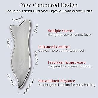 Rena Chris Stainless Steel Gua Sha Facial Tools - Acupressure & Gua Sha for Face Massage, Jawline Sculpting, Puffiness Reduction, Skin Care Tool (Silver)