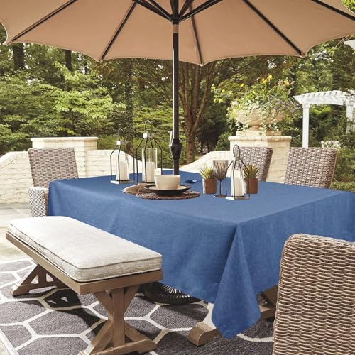 youngseahome Outdoor Tablecloth Wrinkle-Free Stain Resistant Waterproof Polyester Fabric Table Cover with Zipper Umbrella Hole for Picnic/Party/Dinner/Patio Garden(60×84inch,Zippered,Denim Blue)