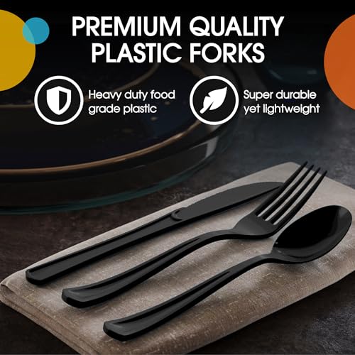 Party Solids Black Plastic Silverware Heavy Duty 150 Pieces Black Plastic Cutlery Sets, Utensil Sets, 50 Of Each Forks, Knives & Spoons Disposable Cutlery Set, Flatware Set For Party Supplies - Image 5