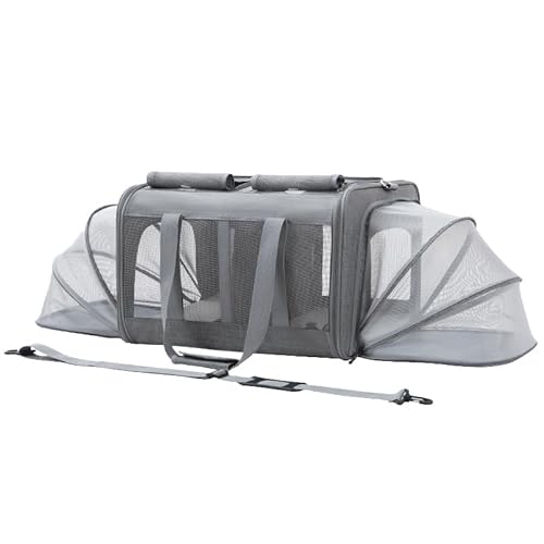 StarandVaペット キャリーバッグ 猫用 2匹 ショルダーバッグ ペットバッグ 大型猫 小型犬 うさぎ用 折りたたみ 拡張可能 手提げ 通気性 臭気がない グレー 53*44*33cm拡張可能 広々空間 お出かけ 旅行 通院 災害避難用 (ダークグレ