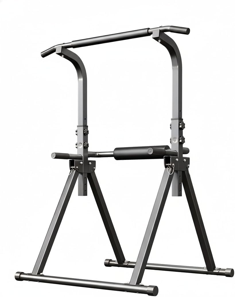 COMINGFIT Power Tower mit Klimmzugstange, klappbarer Dip-Station, und höhenverstellbarer Stange, stabile und stabile Dreiecksstruktur, Multifunktionsgeräte für Krafttraining und Heimfitness