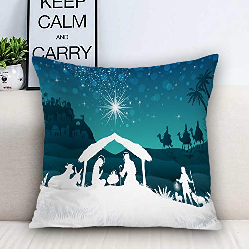 Batmerry Merry Christmas Theme Decorative Pillow Covers 18 X 18 Inch,Nativity Scene Family Oriental Gradient Christmas Star Double Sided Throw Pillow Covers Sofa Cushion Cover Lumbar Pillowcase #TOP1