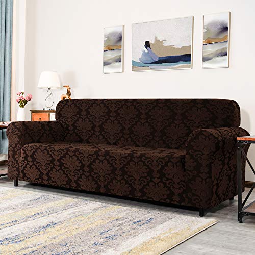 Chun Yi 1 Piece Stretch Sofa Slipcover Jacquard Damask Loveseat Cover, Elegant Couch Covers, Durable Furniture Protector For Living Room Kids, Pets(Medium,Chocolate) #TOP1