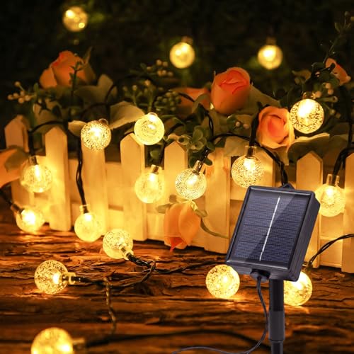 Tomshine Guirlande Solaire Exterieur 12M 100 LED, Étanche Guirlande Lumineuse avec Télécommande et Minuterie, 8 Modes Blanc Chaud Guinguette Solaire pour Jardin, Camping, Terrasse, Tonnelle