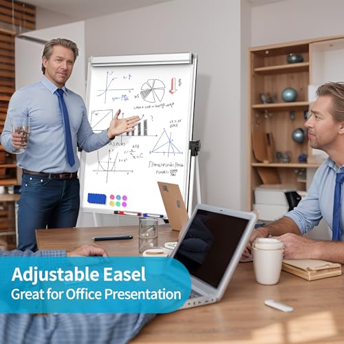 U Stand Double Sided Magnetic Dry Erase Board with Easel Stand, 40"x28" Whiteboard with Flipchart Paper Pad (25 Sheets)- Height Adjustable Standing Whiteboard for Office, Homeschooling & Studio, White by DexBoard - Image 5
