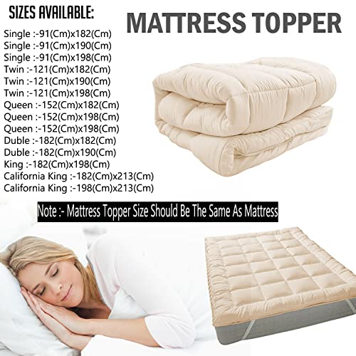 Image of 1200GSM Hollow Fibre Mattress Padding /Topper Beige for King Size Bed-72 Inch X 75 Inch