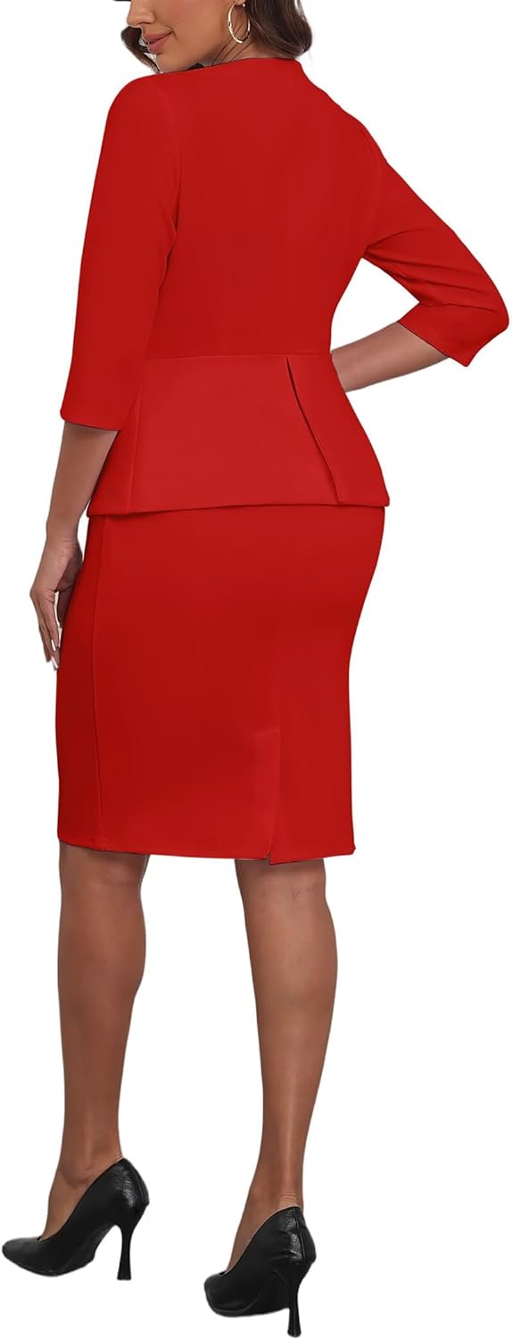 Suit Sets Women 2 Piece Skirt Dressy 3/4 Sleeve Blazer Jackets Midi Pencil Skirt Sets Business Formal Dress Suit Set - Image 2