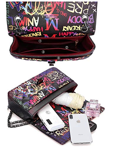 Wxnow Women Small Crossbody Handbags Graffiti Clutch Purse Leather Shoulder Bags3