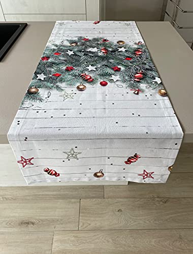 1KDreams Nappe de table de Noël rectangulaire décoration raffinée classique de Noël en clé moderne shabby chic (50 x 135 cm) Cover