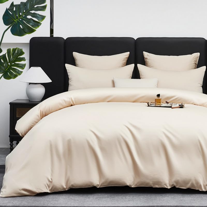 Gezu Biancheria da letto 200 x 220 cm, in raso di cotone makò, 100% cotone, 3 pezzi, traspirante, morbido, copripiumino 200 x 220 cm e federa 80 x 80 cm, con chiusura lampo