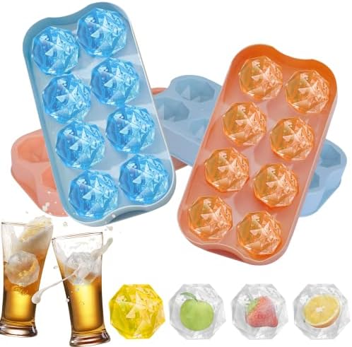 Ice Cube Tray with Lid 2 Pack for freezer 16 Pcs Ice Icosahedron 4.5cm Large Ice Cube Mold Maker Easy Release Dishwasher Safe for Whiskey Cocktails Beer Wine 22 * 10.5CM Summer Ice Ball Trays