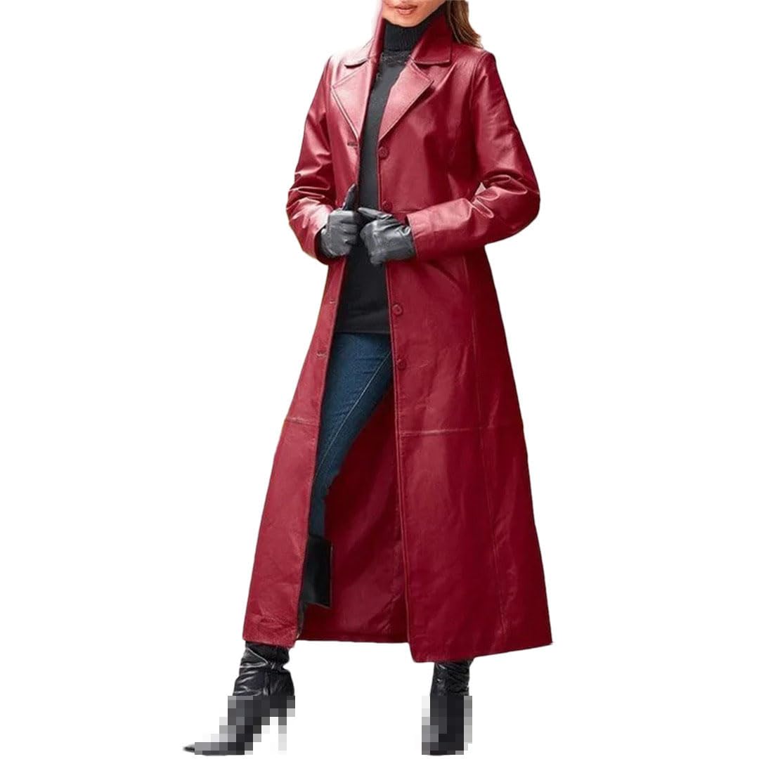 Womens Lapel Beltless Long Slim Leather Trench Coat Desertcart
