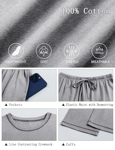 Image of KCW Womens Pajamas Sets 100% Cotton 2 Piece Lounge Set Long Sleeve Tops and Pants Soft Pjs Sleepwear with Pockets