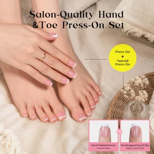 Image of Beetles French Tip Press on Nails and Toenails, 180 Pcs Pink French Nail Tips, 3 Hand Sets and 3 Toe Sets, 15 Sizes, Short Square DIY Manicure Pedicure Set