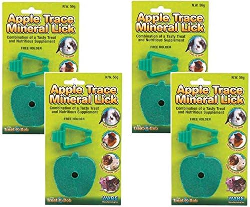 Ware Manufacturing 4 Pack of Apple Trace Mineral Licks with Holders for Rabbits, Guinea Pigs, Hamsters, and Other Small Animals