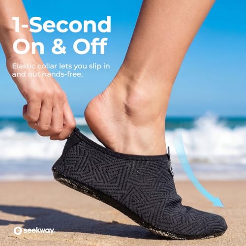 Image of SEEKWAY Water Shoes Quick-Dry Aqua Socks Barefoot Slip-on for Beach Pool Swim River Yoga Lake Surf Women Men Black SK001
