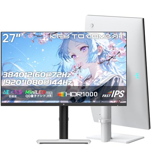 KTC 27インチ Mini LED モニター デュアルモード対応 4K 72Hz / FHD 144Hz DisplayHDR 1000 ピーク輝度1000cd/㎡ 広色域148%（色域容積）低ブルーライト USB-C HDMI/DP 高さ調整 VESA対応 3年保証 M27U6