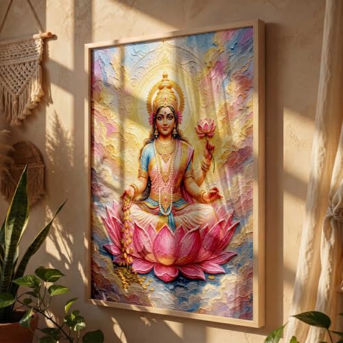 Image of CRAFTLYN Hindu God Wall Art WALL ART Prints Framed Spiritual Religious Paintings for Living Room, Pooja Room, Bedroom, Office, Meditation Room, Home Decor (Saraswati ma, 13X19, Brown)
