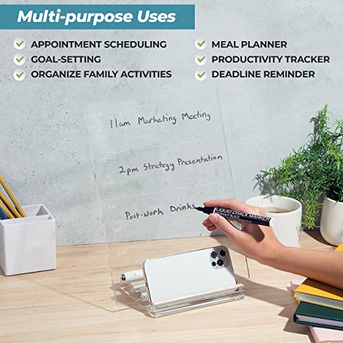 Fresh Logic Acrylic Weekly Calendar Whiteboard With Stand - 9"X12” Clear Dry Erase Board To Do List For Desk Home Office - Menu Planner White Board W/2 Markers #TOP2